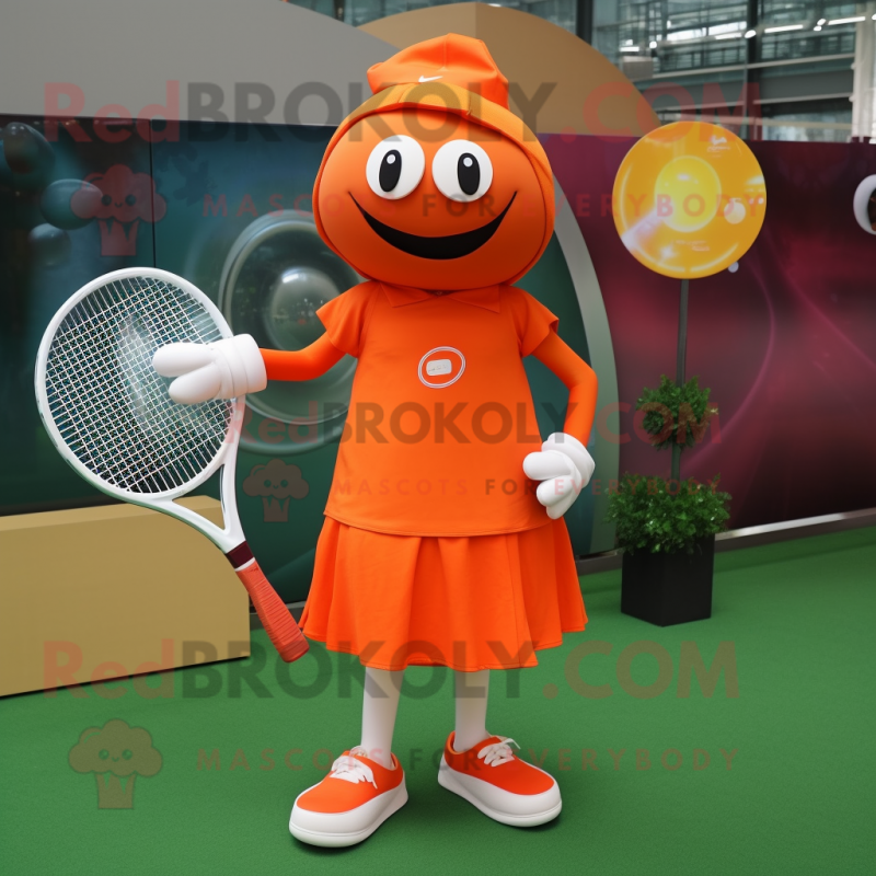 Orange Tennis Racket mascot costume character dressed with a Culottes and Shoe clips