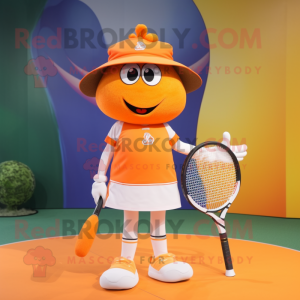 Orange Tennis Racket mascot costume character dressed with a Culottes and Shoe clips