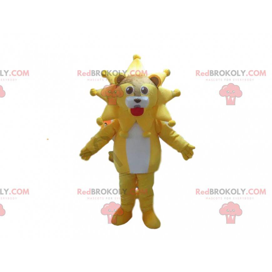 Mascota del león con su melena en forma de estrella, sol -