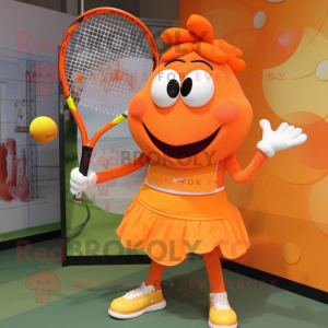 Orange Tennis Racket mascot costume character dressed with a Culottes and Shoe clips