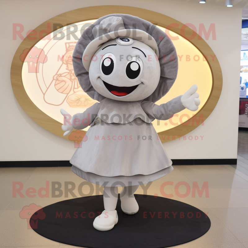 Gray Oyster mascot costume character dressed with a Circle Skirt and Caps