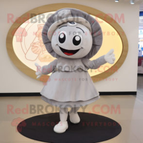 Gray Oyster mascot costume character dressed with a Circle Skirt and Caps