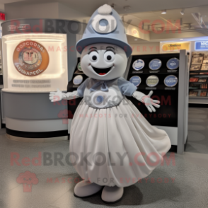 Gray Oyster mascot costume character dressed with a Circle Skirt and Caps