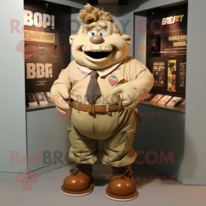 Tan Ogre mascot costume character dressed with a Bomber Jacket and Bow ties