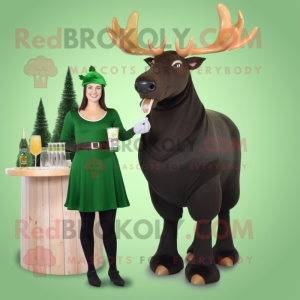 Forest Green Irish Elk mascot costume character dressed with a Cocktail Dress and Beanies
