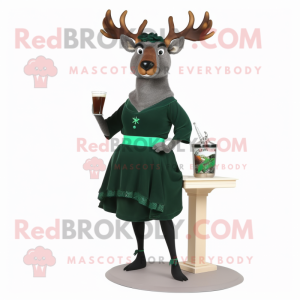 Forest Green Irish Elk mascot costume character dressed with a Cocktail Dress and Beanies