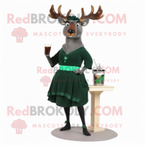 Forest Green Irish Elk mascot costume character dressed with a Cocktail Dress and Beanies