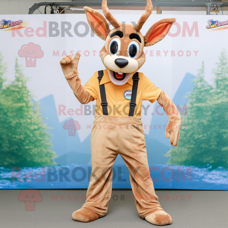 Tan Gazelle mascot costume character dressed with a Dungarees and Headbands Tan Gazelle mascot costume character dressed with a Dungarees and Headbands