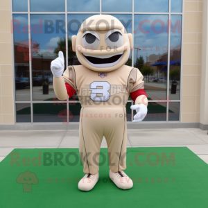 Beige American Football Helmet mascot costume character dressed with a Dress Shirt and Foot pads