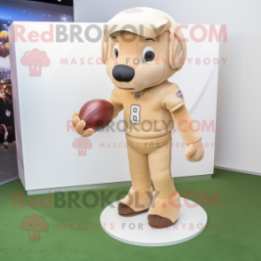 Beige American Football Helmet mascot costume character dressed with a Dress Shirt and Foot pads