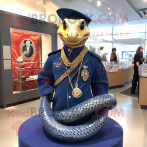 Navy Snake mascot costume character dressed with a Windbreaker and Necklaces