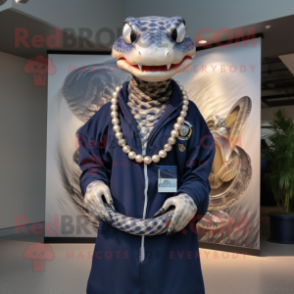 Navy Snake mascot costume character dressed with a Windbreaker and Necklaces