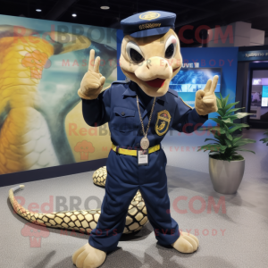 Navy Snake mascot costume character dressed with a Windbreaker and Necklaces