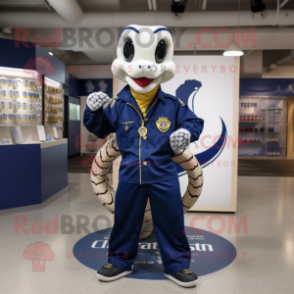 Navy Snake mascot costume character dressed with a Windbreaker and Necklaces