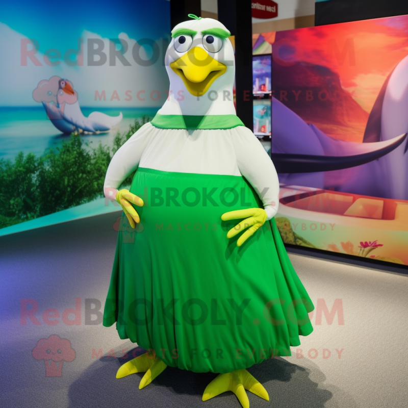 Green Gull mascot costume character dressed with a Maxi Skirt and Anklets Green Gull mascot costume character dressed with a Maxi Skirt and Anklets