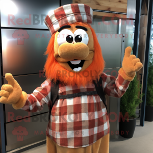 Rust Queen mascot costume character dressed with a Flannel Shirt and Beanies