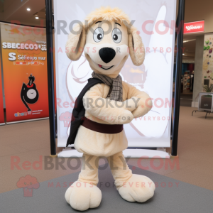 Beige Shepard'S Pie mascot costume character dressed with a Jeggings and Shawls