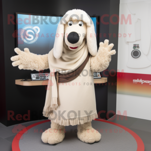 Beige Shepard'S Pie mascot costume character dressed with a Jeggings and Shawls