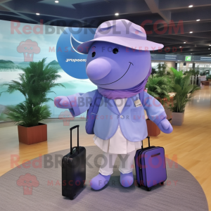 Lavender Whale mascot costume character dressed with a Dress Shirt and Messenger bags