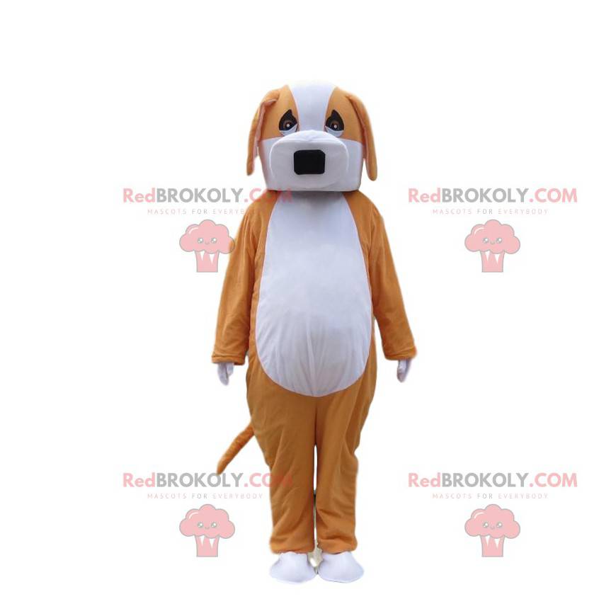 Mascotte cane arancione e bianco, costume da cagnolino bicolore