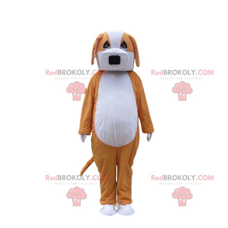 Oranžový a bílý pes maskot, dvoubarevný pejsek kostým - Oranžový a bílý pes maskot, dvoubarevný pejsek kostým -