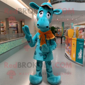 Teal Giraffe maskot-dräkt...