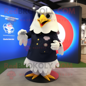 White Eagle mascot costume character dressed with a Circle Skirt and Lapel pins