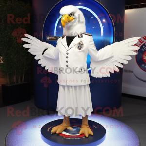 White Eagle mascot costume character dressed with a Circle Skirt and Lapel pins