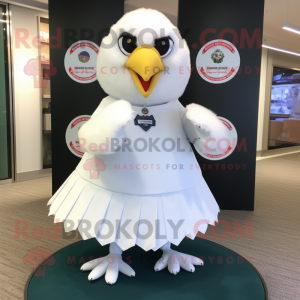 White Eagle mascot costume character dressed with a Circle Skirt and Lapel pins