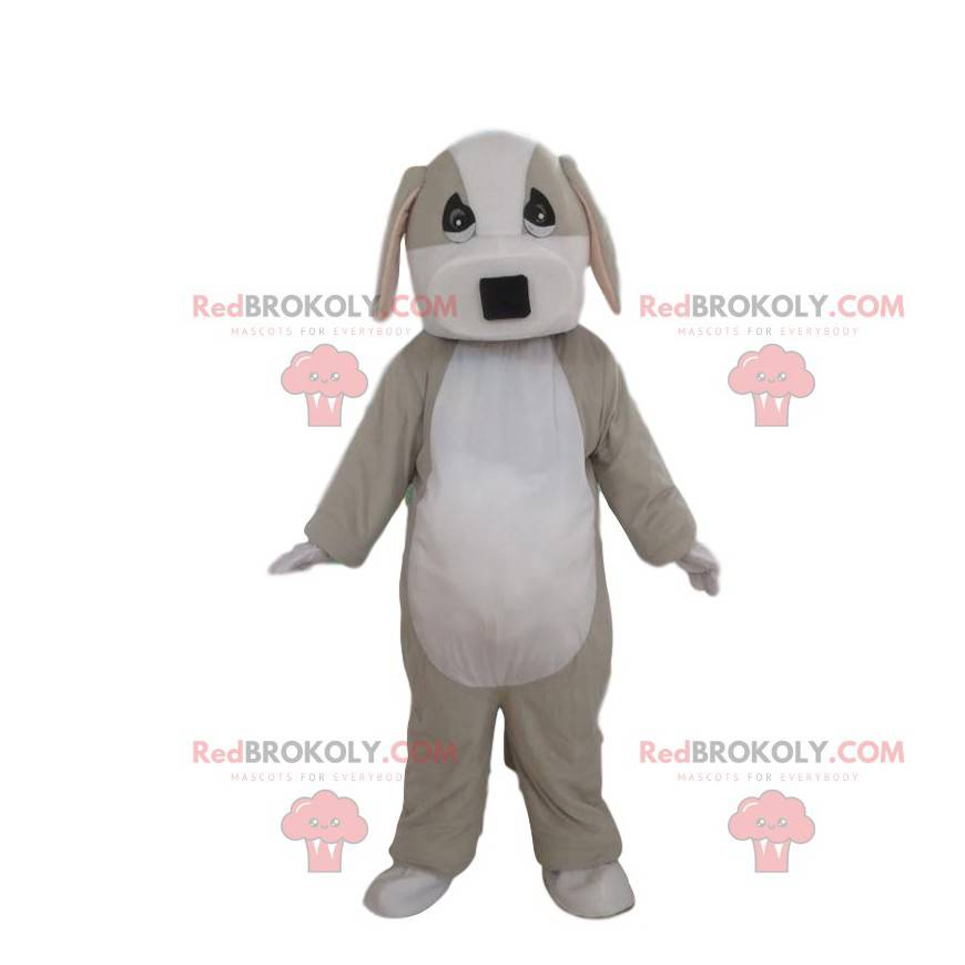 Mascote cão cinza e branco totalmente personalizável -