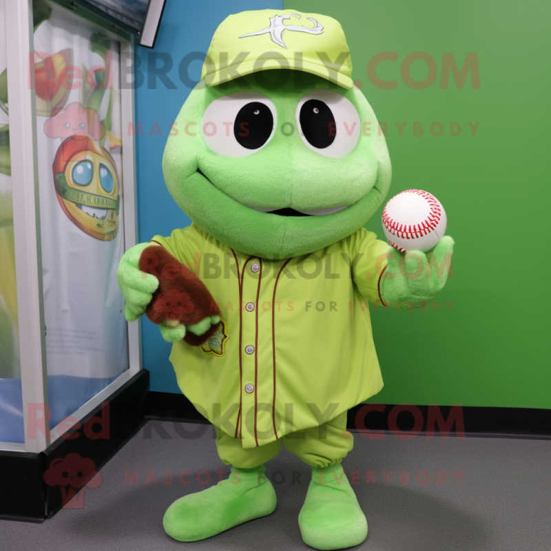 Lime Green Baseball Glove mascot costume character dressed with a Waistcoat and Shawl pins