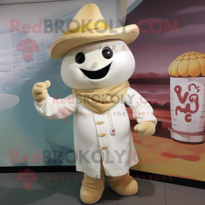 Cream Dim Sum mascot costume character dressed with a V-Neck Tee and Hat pins
