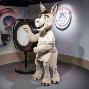 Beige Donkey mascot costume character dressed with a A-Line Skirt and Rings