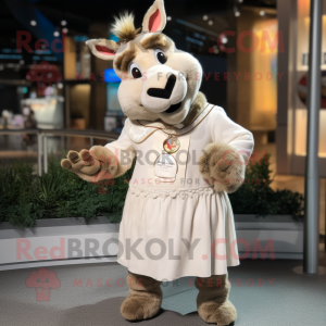 Beige Donkey mascot costume character dressed with a A-Line Skirt and Rings