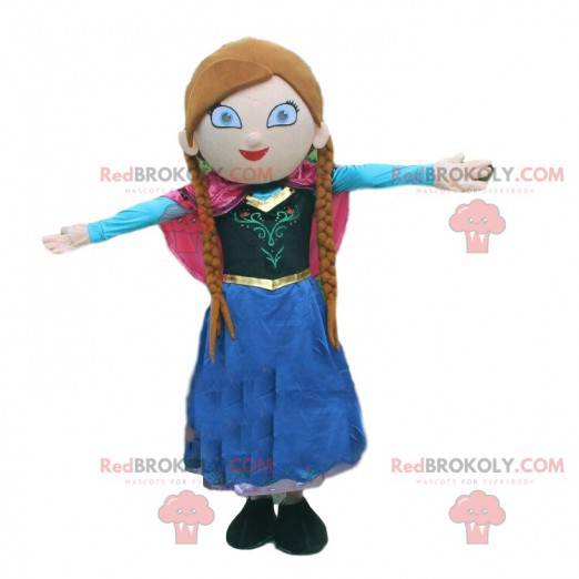 Princess mascot with braids and a pretty colorful dress -