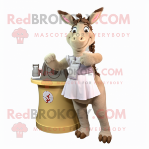 Beige Donkey mascot costume character dressed with a A-Line Skirt and Rings