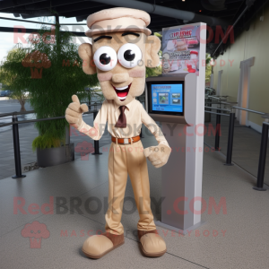 Tan Stilt Walker mascot costume character dressed with a Button-Up Shirt and Belts
