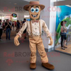 Tan Stilt Walker mascot costume character dressed with a Button-Up Shirt and Belts