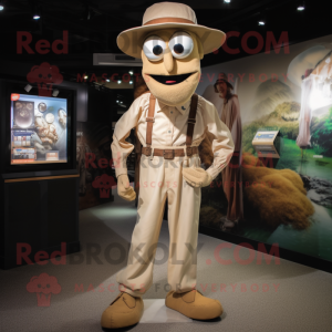 Tan Stilt Walker mascot costume character dressed with a Button-Up Shirt and Belts