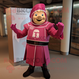 Pink Swiss Guard mascot costume character dressed with a Leather Jacket and Headbands