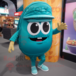 Teal Tacos mascot costume character dressed with a Leggings and Wallets