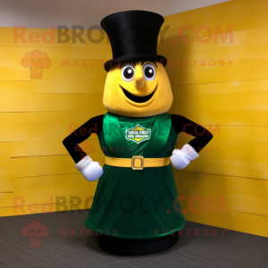 Green Bottle Of Mustard mascot costume character dressed with a Tuxedo and Belts