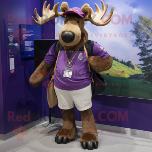 Purple Irish Elk mascot costume character dressed with a Cargo Shorts and Keychains