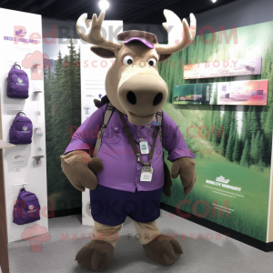 Purple Irish Elk mascot costume character dressed with a Cargo Shorts and Keychains