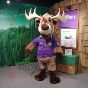 Purple Irish Elk mascot costume character dressed with a Cargo Shorts and Keychains