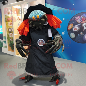 Black Hermit Crab mascot costume character dressed with a Windbreaker and Brooches