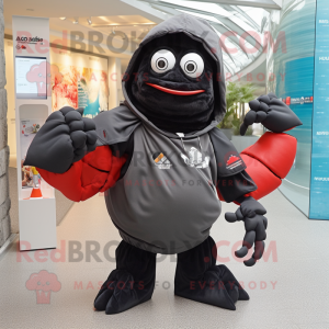 Black Hermit Crab mascot costume character dressed with a Windbreaker and Brooches