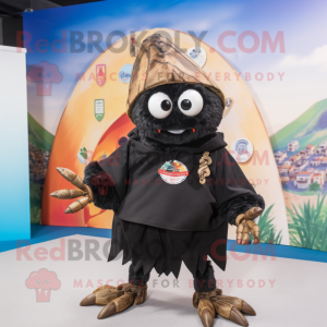 Black Hermit Crab mascot costume character dressed with a Windbreaker and Brooches