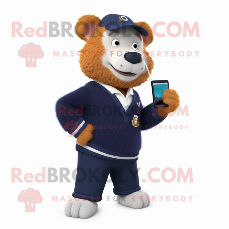 Navy Television mascot costume character dressed with a Sweater and Pocket squares Navy Television mascot costume character dressed with a Sweater and Pocket squares