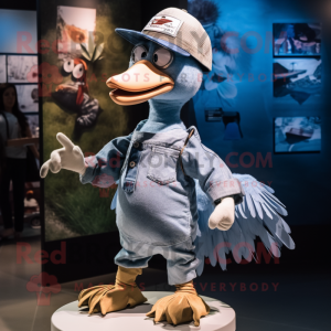 Silver Dodo Bird mascot costume character dressed with a Denim Shorts and Caps